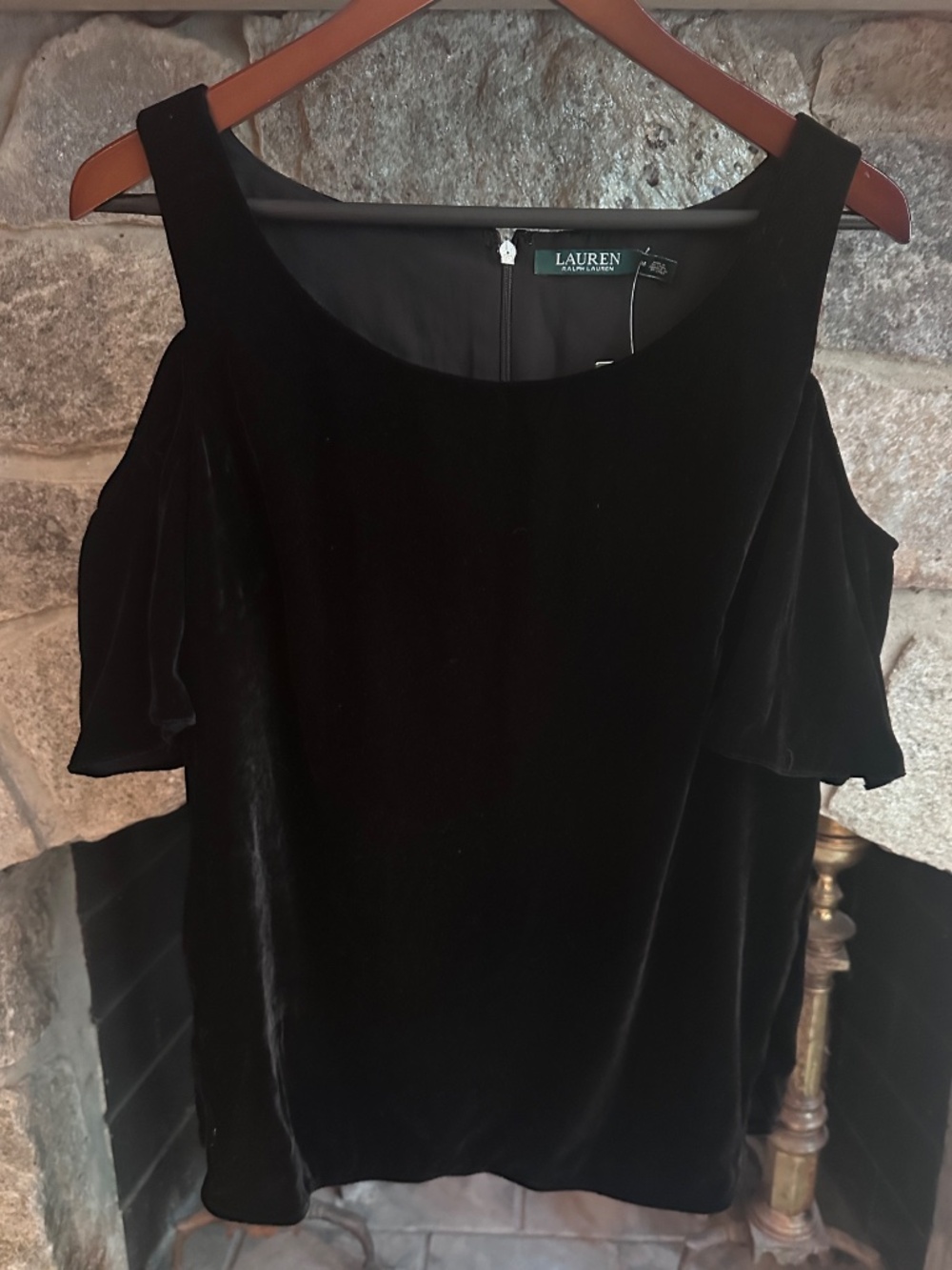 Ralph Lauren M Black Velvet Cold Shoulder Top Blouse Whimsigoth Romantic Holiday - Picture 3 of 6